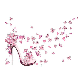 Rosa Schmetterling High Heels Wandsticker