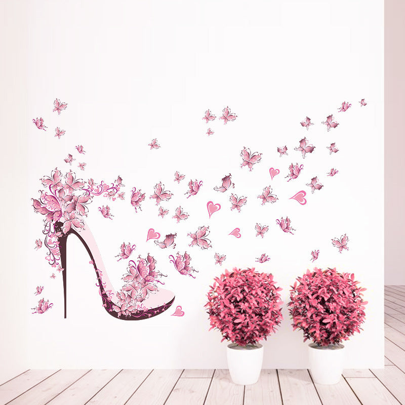 Rosa Schmetterling High Heels Wandsticker